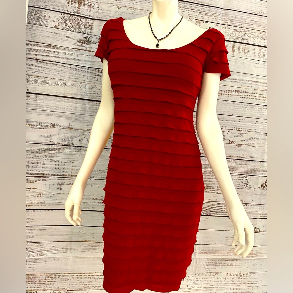 Red Max Studio cocktail dress with ruffles, size medium